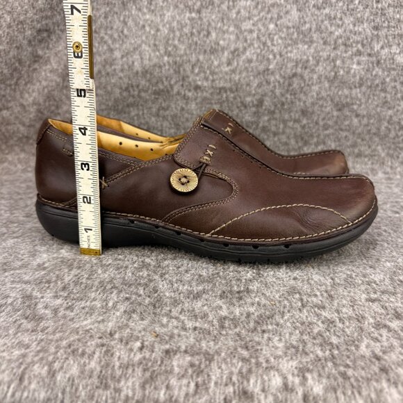 ✅Clarks Un-Structured Brown Leather Loafers Womens 10N Casual Comfort Shoes - Picture 7 of 11